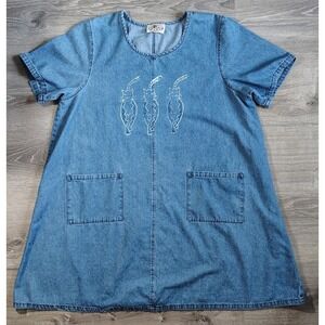On‎ The Rocks California Denim TShirt Dress Patch Pockets Cats 90s No Size Y2K